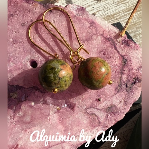 Alquimia Green Crystal Earrings unakite - Picture 1 of 1